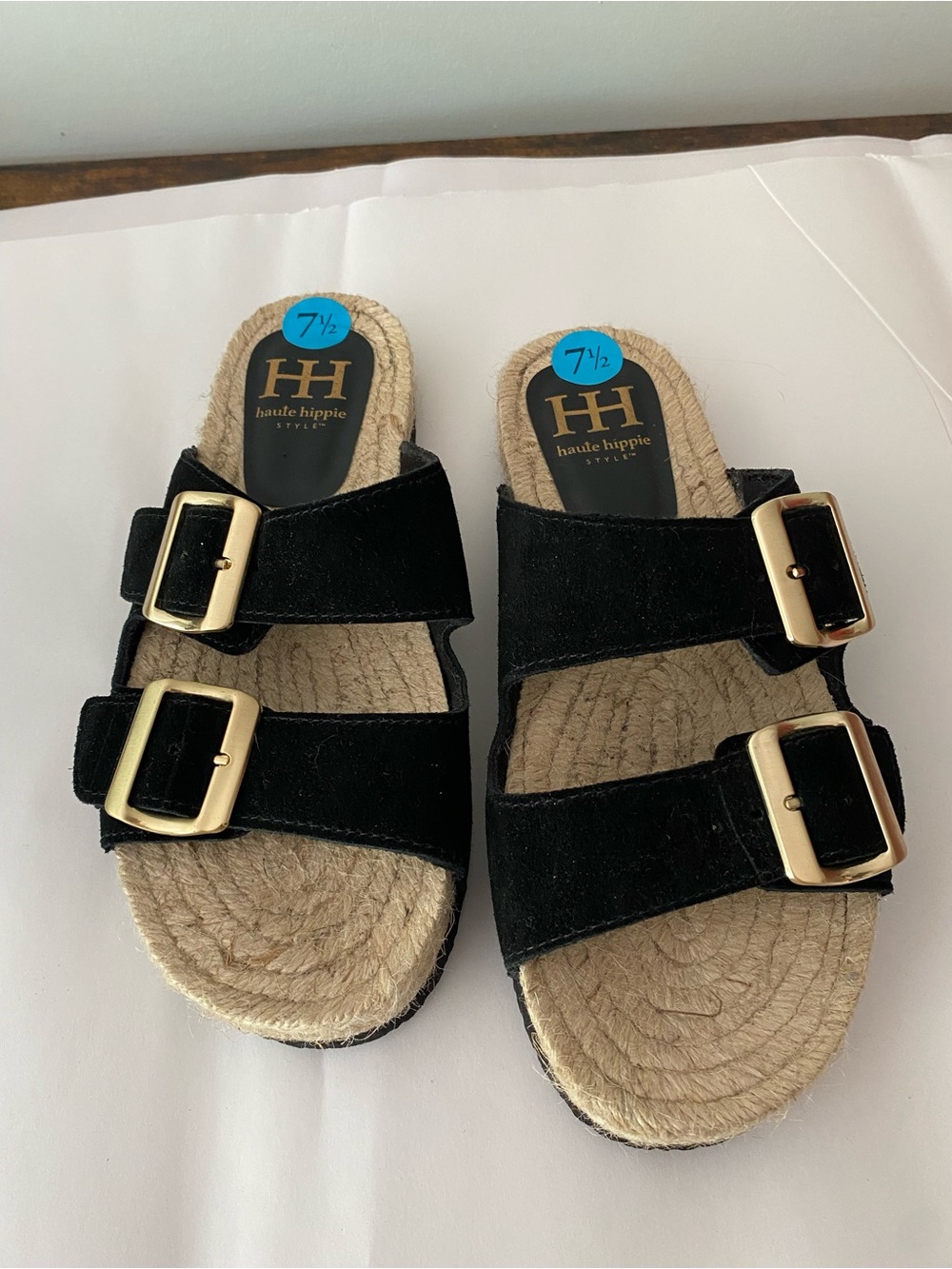 NWOT Haute Hippie Black Slide Sandals with Jute Footbed